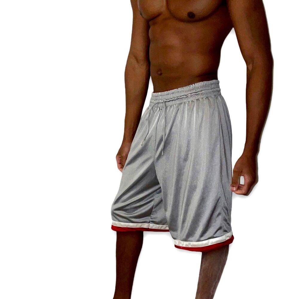 Tek Gear Vintage Dazzle Basketball Shorts Silky Shiny Silver Gray Red M